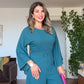 ELEGANT JUMPSUIT WITH STONE-EMBELLISHED BELT – PETROL BLUE