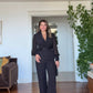 WRAP NECKLINE CHIFFON SLEEVE BELTED JUMPSUIT – BLACK
