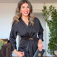 MIDI DRESS WITH GOLD BUCKLE DETAIL – BLACK