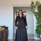 MIDI DRESS WITH GOLD BUCKLE DETAIL – BLACK