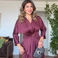 MIDI DRESS WITH GOLD BUCKLE DETAIL – BURGUNDY