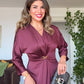 MIDI DRESS WITH GOLD BUCKLE DETAIL – BURGUNDY