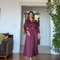 MIDI DRESS WITH GOLD BUCKLE DETAIL – BURGUNDY