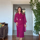 BROOCH DETAIL CHIFFON SLEEVE WRAP MIDI DRESS – PLUM