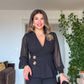 ELEGANT WRAP NECK SUIT – BLACK