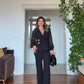 ELEGANT WRAP NECK SUIT – BLACK