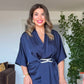 ELEGANT V-NECK SATIN DRESS WITH BELT DETAIL - NAVY
