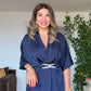 ELEGANT V-NECK SATIN DRESS WITH BELT DETAIL - NAVY
