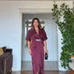 ELEGANT V-NECK SATIN DRESS WITH BELT DETAIL - PLUM