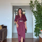 ELEGANT V-NECK SATIN DRESS WITH BELT DETAIL - PLUM