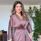 MIDI DRESS WITH GOLD BUCKLE DETAIL – MOCHA BROWN