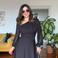 ONE SHOULDER ASYMMETRIC COLLAR DRESS - BLACK