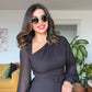 ONE SHOULDER ASYMMETRIC COLLAR DRESS - BLACK