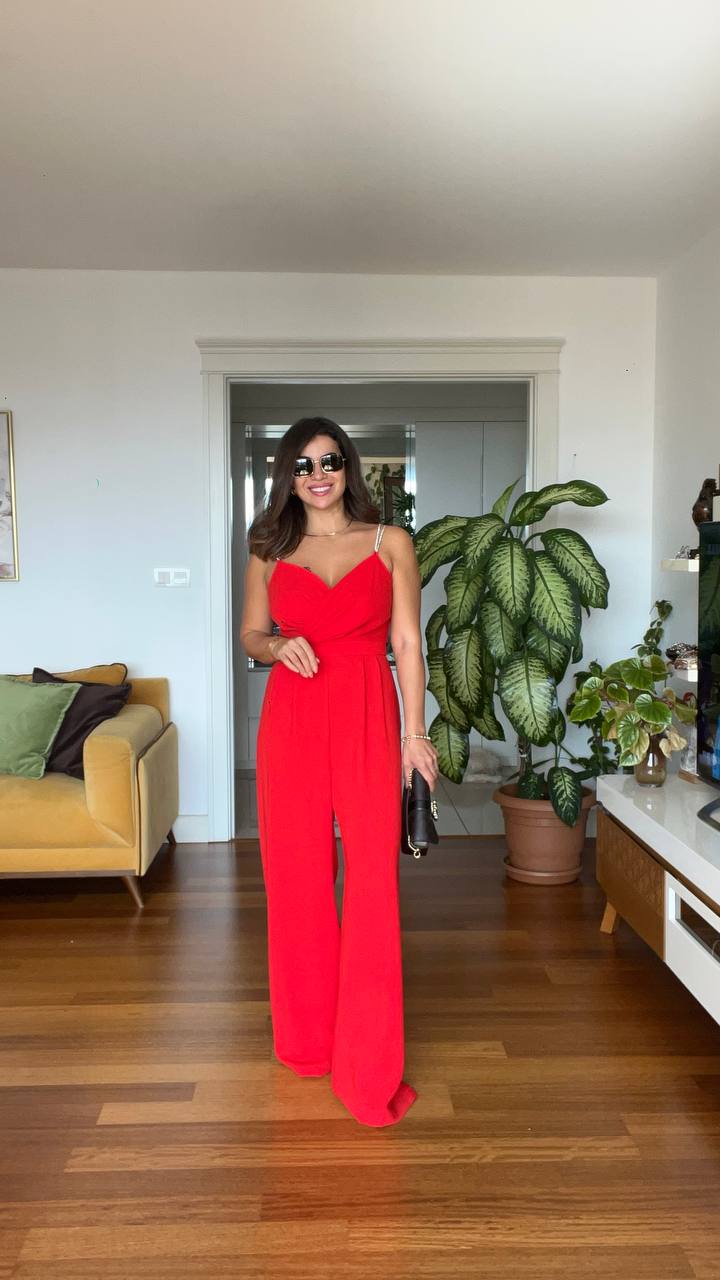 SPAGHETTI STRAP JUMPSUIT - CORAL