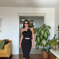 TIE-BACK PENCIL DRESS - BLACK