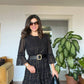 SELF-GLITTER FABRIC DRESS - BLACK