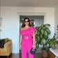 ASYMMETRIC SHOULDER DETAIL FLOUNCED OVERALL - FUCHSIA