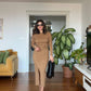 BELTED DRESS - BEIGE