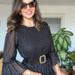 SELF-GLITTER FABRIC DRESS - BLACK