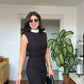 SWAROVSKI STONE FRINGE SKIRT DRESS - BLACK