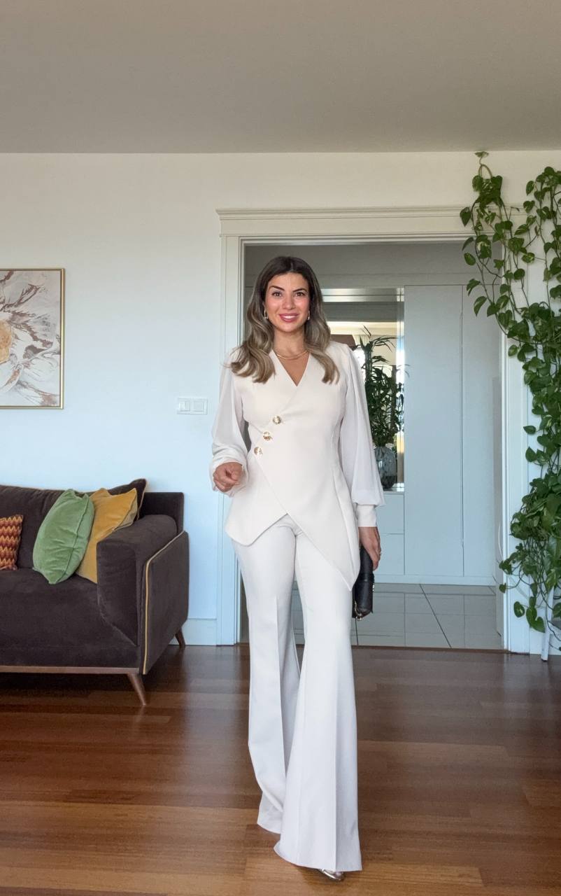 ASYMMETRIC CUT BLAZER SET - WHİTE