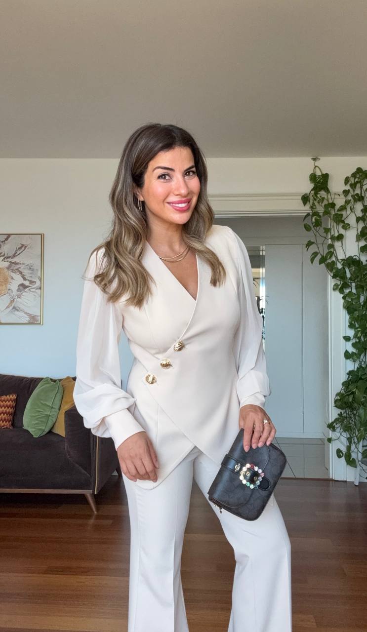 ASYMMETRIC CUT BLAZER SET - WHİTE