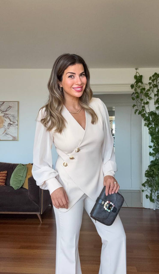 ASYMMETRIC CUT BLAZER SET - WHİTE