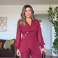 ASYMMETRIC CUT BLAZER SET - BURGUNDY