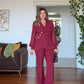 ASYMMETRIC CUT BLAZER SET - BURGUNDY