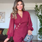 ASYMMETRIC CUT BLAZER SET - BURGUNDY