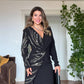 SİLVER STRİPE DETAİL DRESS - BLACK