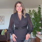 WRAP NECKLINE CHIFFON SLEEVE BELTED JUMPSUIT – BLACK