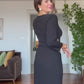 FLORAL BROOCH DETAIL SLIT DRESS - BLACK