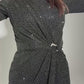 SHIMMERING WRAP DETAIL MIDI DRESS – BLACK