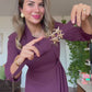 DRAPED BROOCH DETAIL LONG DRESS - PLUM