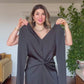 WAIST DRAPED LONG SLEEVE MAXI DRESS – BLACK