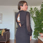 BROOCH DETAIL CHIFFON SLEEVE WRAP MIDI DRESS – BLACK
