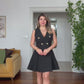GOLD BUTTON DETAILED SHEER SLEEVE WRAP DRESS – BLACK