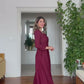 MIDI DRESS WITH GOLD BUTTON AND BELT DETAIL – BURGUNDY
