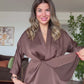 SATIN TEXTURED ELEGANT SET WITH BELT DETAIL - BROWN