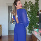 JUMPSUIT WITH CHIFFON SLEEVES AND STONE DETAIL - BLUE