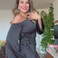 ASYMMETRICAL ONE-SHOULDER EMBELLISHED SUIT – BLACK