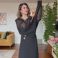 GOLD BUTTON DETAILED CHIFFON SLEEVE ASYMMETRICAL CUT ELEGANT DRESS – BLACK