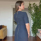 ELEGANT FITTED MIDI DRESS WITH GOLD DETAIL – NAVY BLUE