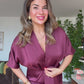 ELEGANT V-NECK SATIN DRESS WITH BELT DETAIL - PLUM