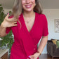 GOLD DETAILED WRAP-STYLE SHORT SLEEVE MIDI DRESS - BURGUNDY