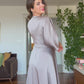 SATIN DRESS WITH LEOPARD BELT DETAIL – MİNK