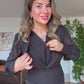 WRAP MIDI DRESS WITH GOLD BUCKLE – BLACK